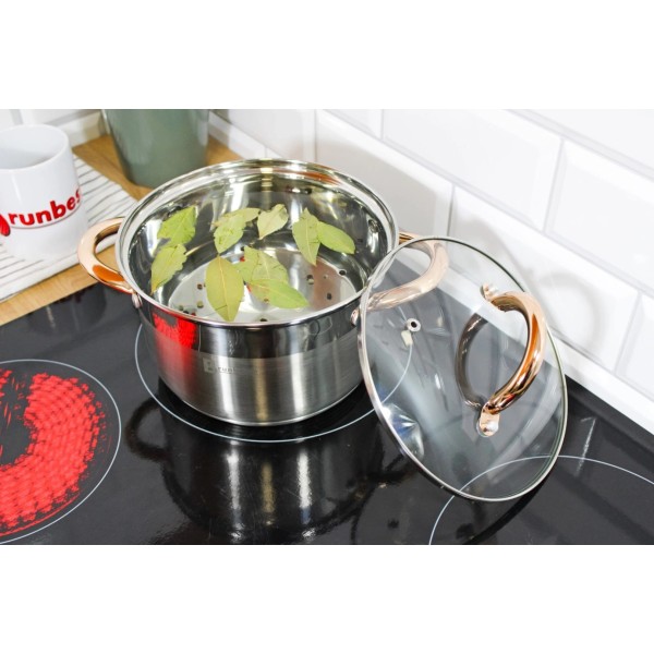 Zestaw garnków BRUNBESTE BB-2208 — garnki ze stali nierdzewnej na gaz i indukcję, 12 el.