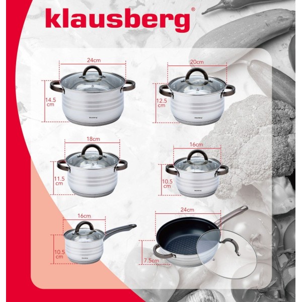 Komplety garnków Klausberg KB-7702 stalowe 12 elementów do kuchni