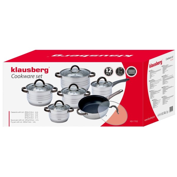 Komplety garnków Klausberg KB-7702 stalowe 12 elementów do kuchni