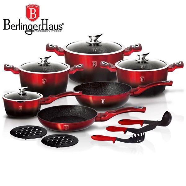 Komplet garnków Berlinger Haus Metallic Black Burgundy Line 15 elementów BH-1632-N do kuchni