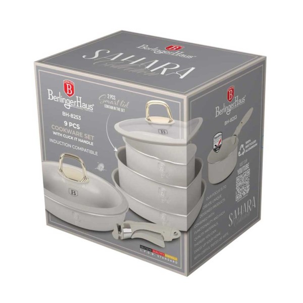 Zestaw garnków Berlinger Haus BH-8253 Sahara, 9 elementów, tytanowy do kuchni