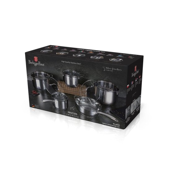 Komplet garnków Berlinger Haus Silver Jewellery BH-6660 stalowy 10 elementów do kuchni
