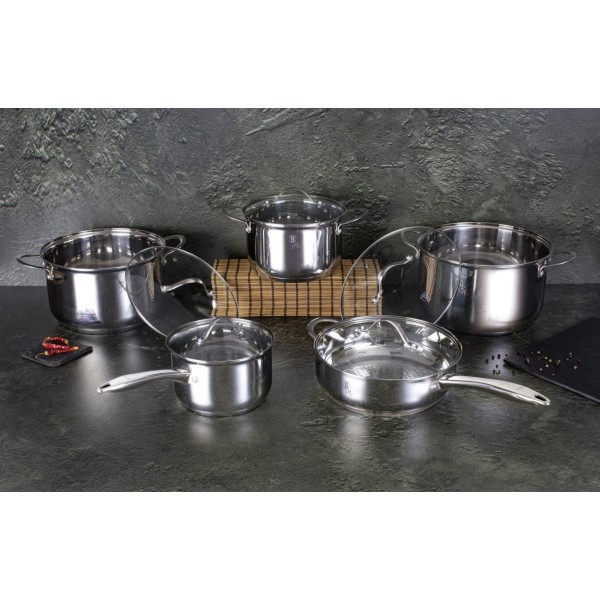 Komplet garnków Berlinger Haus Silver Jewellery BH-6660 stalowy 10 elementów do kuchni