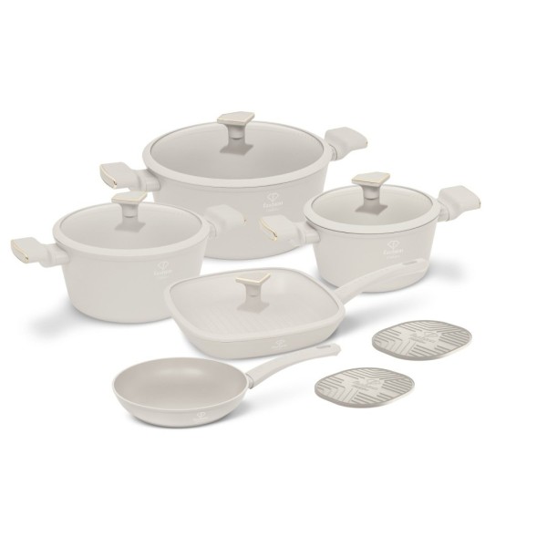 Набір каструль і сковорідок Fashion TV FTV-0080, 11 предметів, матове кремово-золоте покриття для кухні