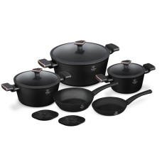 Набір посуду Fashion TV FTV-0046 матовий чорний з рожевим золотом, 10 предметів для кухні