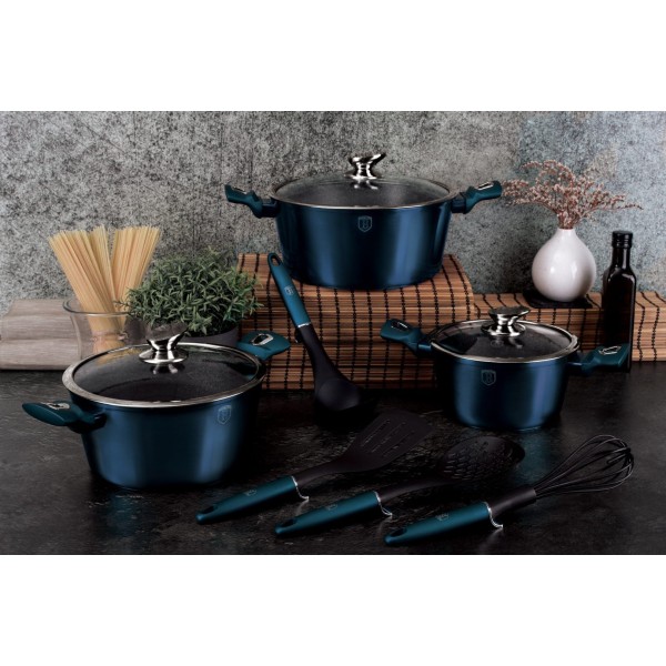 Комплект каструль Berlinger Haus Metallic Aquamarine 10 ел. для ефективного приготування їжі BH-6143