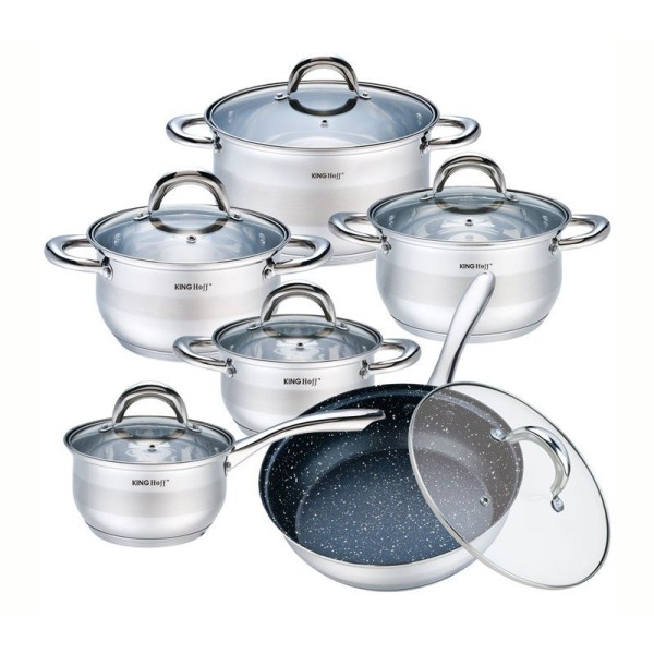 Комплект каструль Kinghoff Silver Marble 12 ел. для готування якісних страв KH-1098