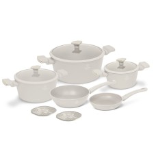 Набір кухонного посуду Fashion TV FTV-0077, 10 предметів, каструлі та сковорідки, кремовий матовий