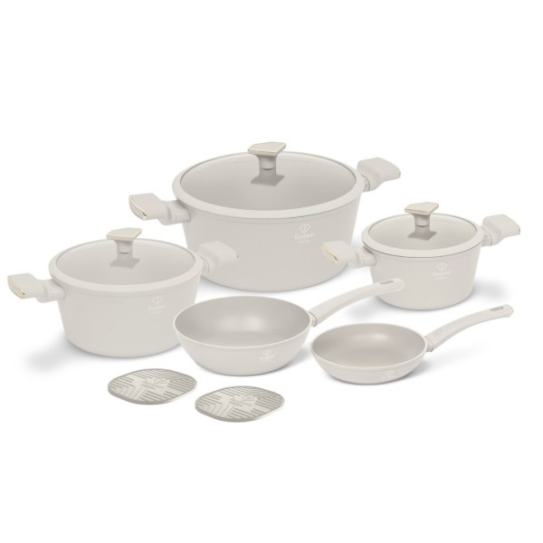 Набір кухонного посуду Fashion TV FTV-0077, 10 предметів, каструлі та сковорідки, кремовий матовий