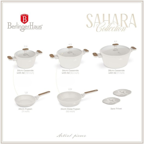 Zestaw garnków, BerlingerHaus Sahara BH-8324 — 10 el., uchwyty z elementami drewna