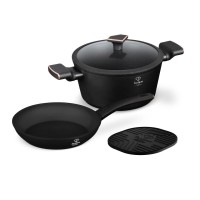 Zestaw garnków Fashion TV FTV-0047 Matte Black-Rose Gold z patelnią 24 cm i podkładką