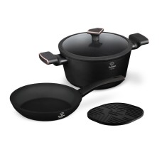 Набір каструля з кришкою і сковорода Fashion TV FTV-0047 матовий чорний-рожеве золото, 24 см