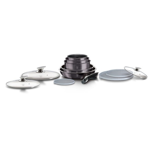 Комплект каструль Berlinger Haus Carbon Pro BH-6910 12 ел. з гранитовим покриттям для готування