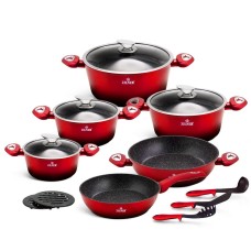 Komplet garnków Zilner Cherry Red Noir ZL-8520 z powłoką granitową 15 elementów do kuchni