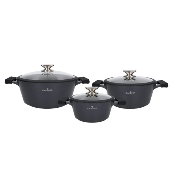 Komplet garnków Zwieger Black Stone 6 el. do gotowania 20-28 cm, 2-5,5 L