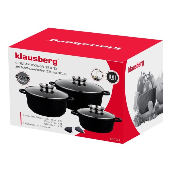 Комплект каструль Klausberg Crack Design KB-7359, 3 шт, гранітне покриття, 2.5/4.3/6.8 л для приготування їжі
