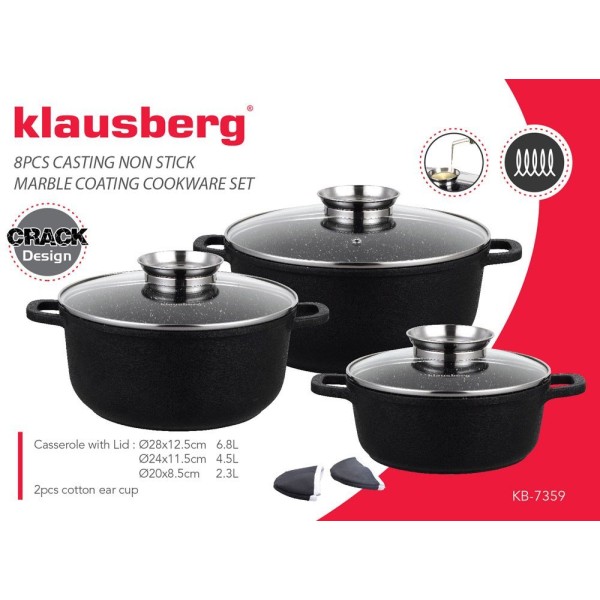 Комплект каструль Klausberg Crack Design KB-7359, 3 шт, гранітне покриття, 2.5/4.3/6.8 л для приготування їжі