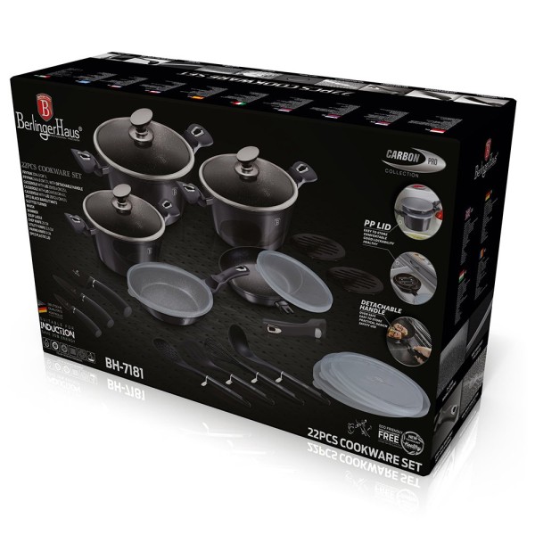 Komplet garnków Berlinger Haus Metallic Carbon Pro BH-7181 do kuchni 22 el.