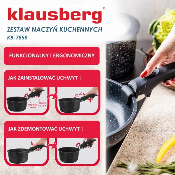Komplet garnków Klausberg KB-7858 z marmurkową powłoką nieprzywierającą 5 elementów do kuchni