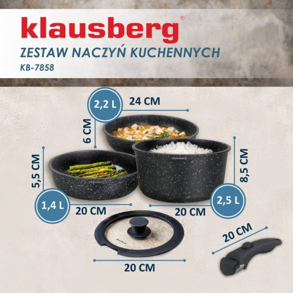 Komplet garnków Klausberg KB-7858 z marmurkową powłoką nieprzywierającą 5 elementów do kuchni