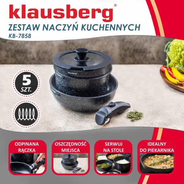 Komplet garnków Klausberg KB-7858 z marmurkową powłoką nieprzywierającą 5 elementów do kuchni