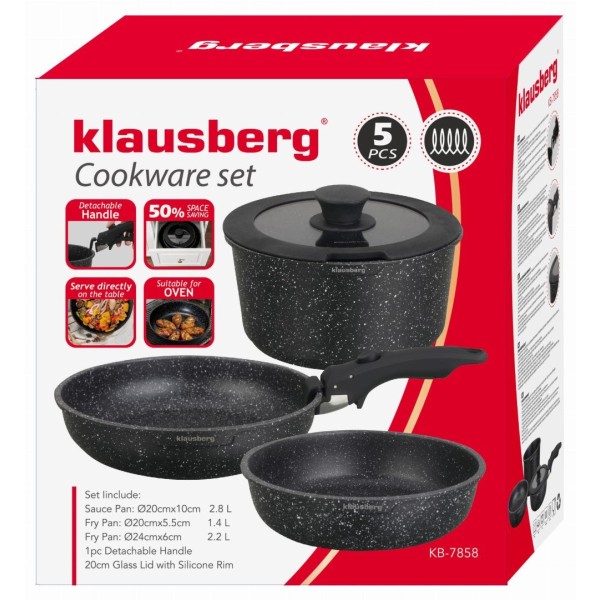 Komplet garnków Klausberg KB-7858 z marmurkową powłoką nieprzywierającą 5 elementów do kuchni