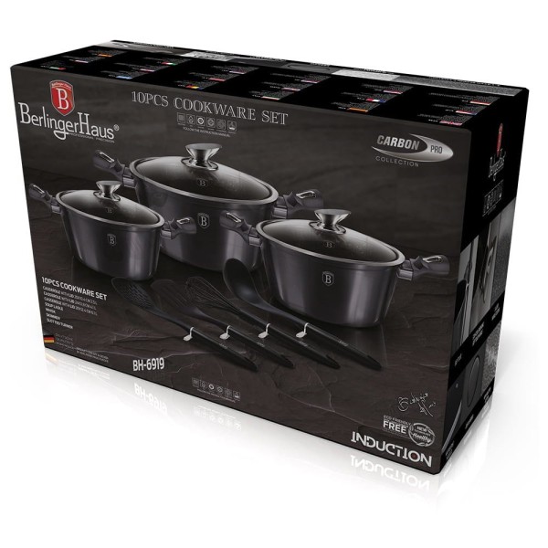 Komplet garnków Berlinger Haus Carbon Pro BH-6919 z powłoką granitową 10 el. do kuchni