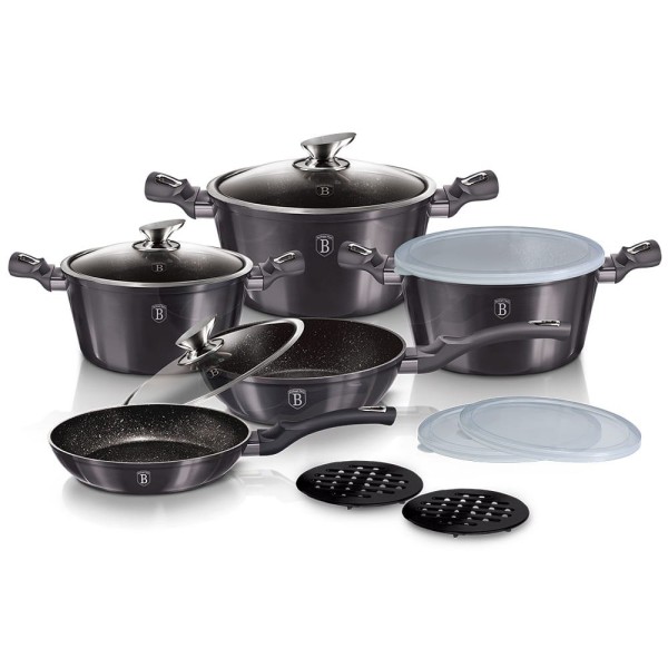 Komplet garnków Berlinger Haus Carbon Pro BH-6886 z powłoką granitową 13 elementów do kuchni