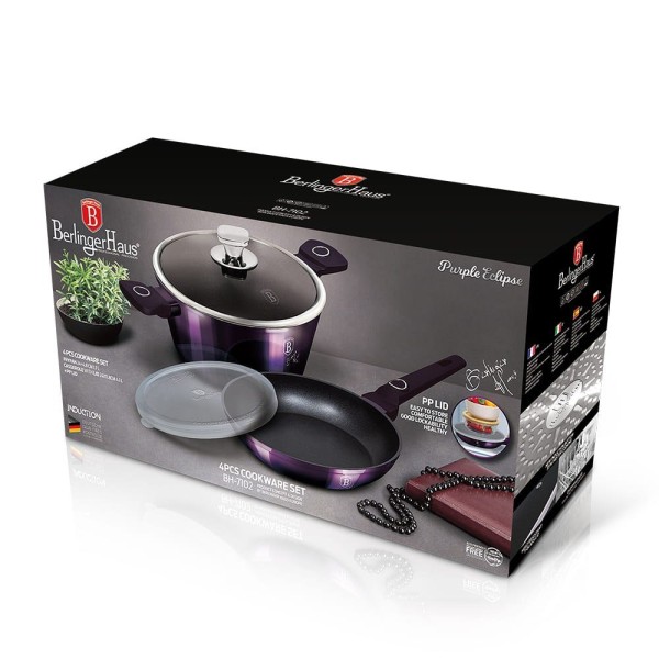 Komplet garnków i patelni Berlinger Haus Purple Eclipse BH-7102 z powłoką tytanową 24 cm, 4 elementy