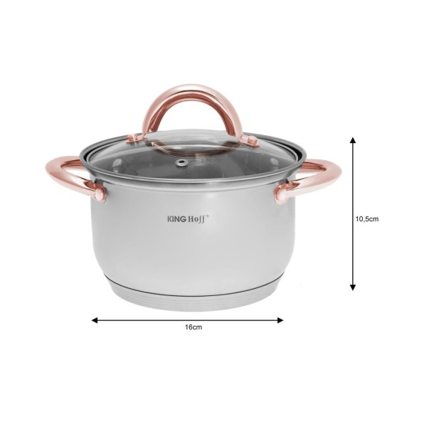 Комплект сталевих каструль Kinghoff Rosegold KH-1766, 12 ел., для приготування їжі