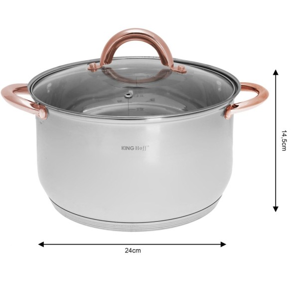 Комплект сталевих каструль Kinghoff Rosegold KH-1766, 12 ел., для приготування їжі