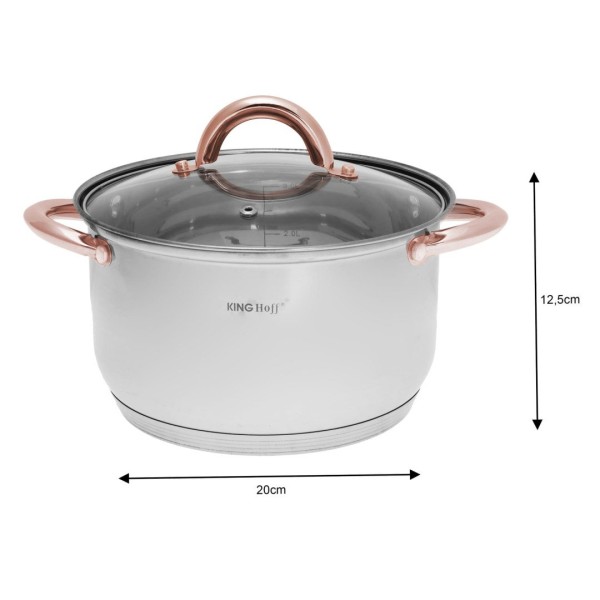 Комплект сталевих каструль Kinghoff Rosegold KH-1766, 12 ел., для приготування їжі