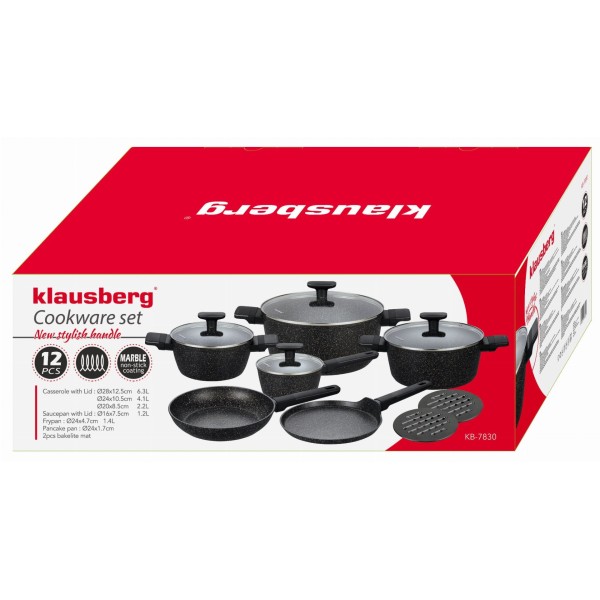 Комплект каструль Klausberg KB-7830 з мамуровим антипригарним покриттям для приготування їжі