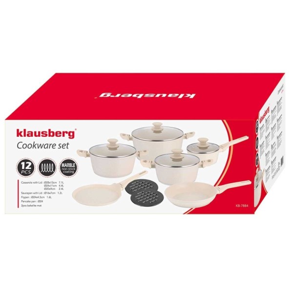 Zestaw garnków Klausberg KB-7884 marmurkowy 12 elementów do gotowania