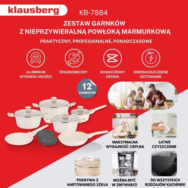 Zestaw garnków Klausberg KB-7884 marmurkowy 12 elementów do gotowania