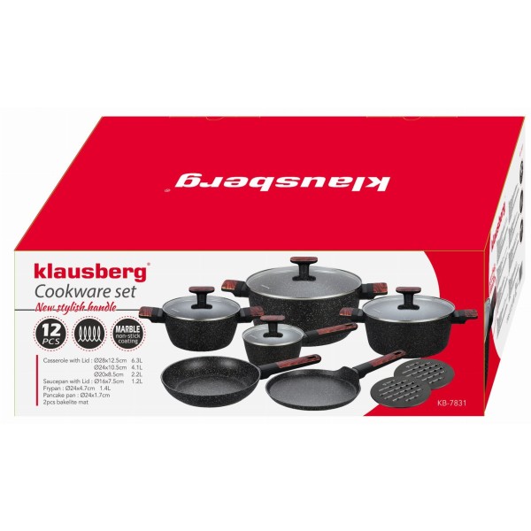 Комплект каструль Klausberg KB-7831 12 ел. з мармуровим антипригарним покриттям для приготування їжі