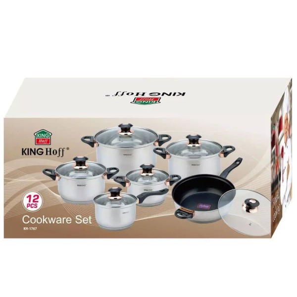 Komplet garnków Kinghoff KH-1767 12 el. stalowy rosegold do gotowania