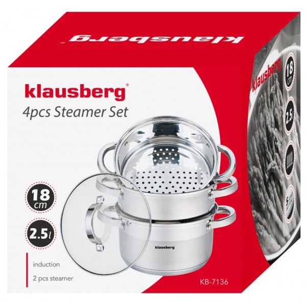 Комплект каструль Klausberg KB-7136, 4 ел., для приготування на пару, діаметр 18 см