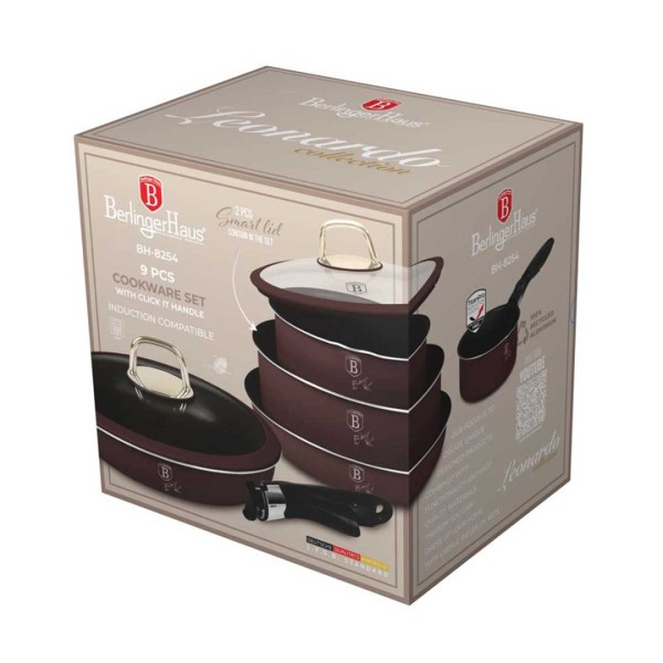 Zestaw garnków Berlinger Haus Leonardo BH-8254 9 elementów tytanowy do kuchni