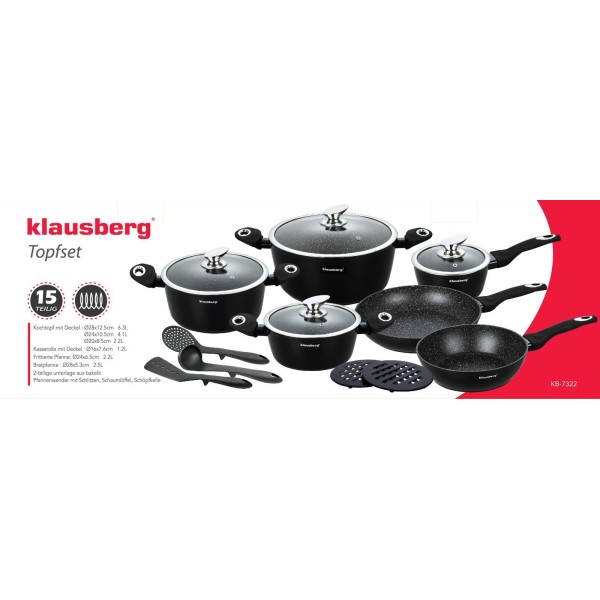 Komplet garnków Klausberg Marmo KB-7322 granitowy 15 elementów do kuchni