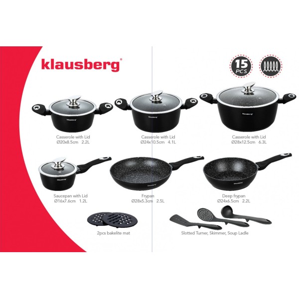 Komplet garnków Klausberg Marmo KB-7322 granitowy 15 elementów do kuchni