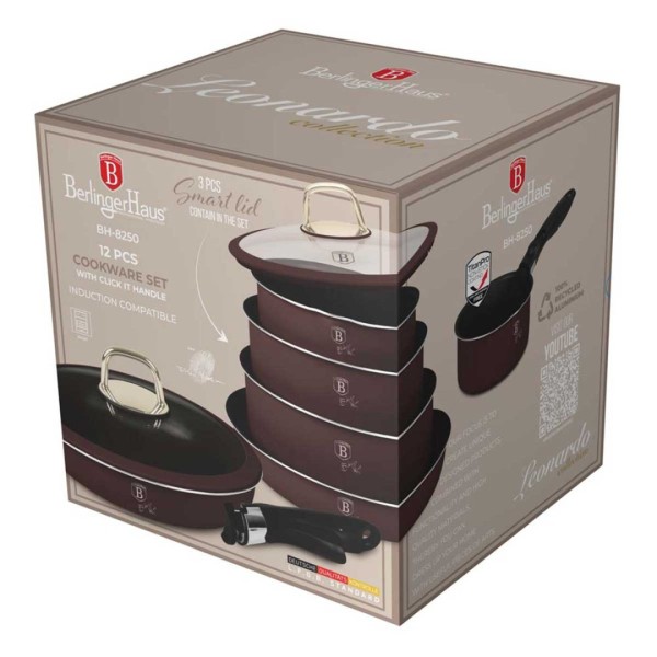 Zestaw garnków Berlinger Haus Leonardo 12 elementów tytanowy do gotowania