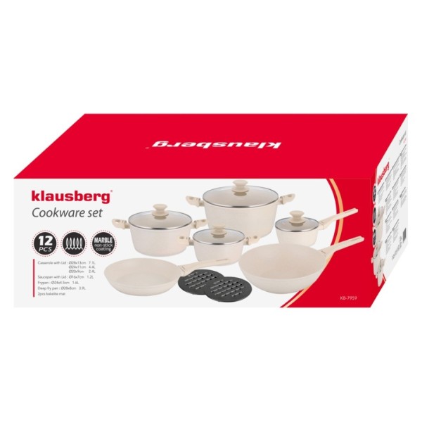 Zestaw garnków, Klausberg KB-7959, 12 elementów, powłoka marmurkowa, do gotowania