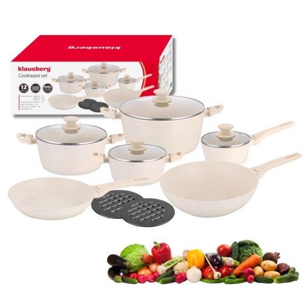 Zestaw garnków, Klausberg KB-7959, 12 elementów, powłoka marmurkowa, do gotowania