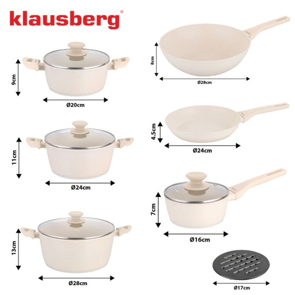 Zestaw garnków, Klausberg KB-7959, 12 elementów, powłoka marmurkowa, do gotowania