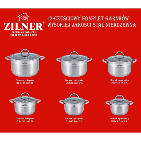 Komplet garnków Zilner ZL-8109 stalowy 12 elementów do gotowania