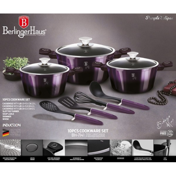 Komplet garnków Berlinger Haus Purple Eclipse BH-7141 z powłoką tytanową 10 elementów do kuchni