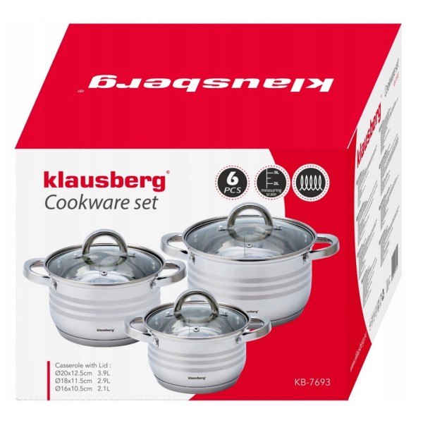 Набір каструль Klausberg KB-7693, 6 предметів для зручного приготування їжі