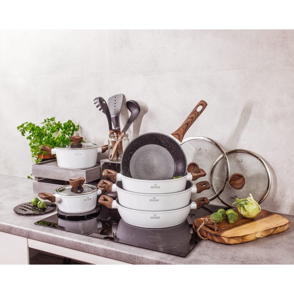 Komplet garnków Zilner White Lilly ZL-8543 z marmurową powłoką, 21 el. do kuchni