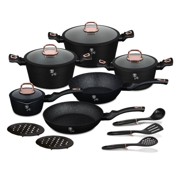 Zestaw garnków BerlingerHaus Black Rose Collection BH-8234 — 15 el. (garnki, patelnie, akcesoria)